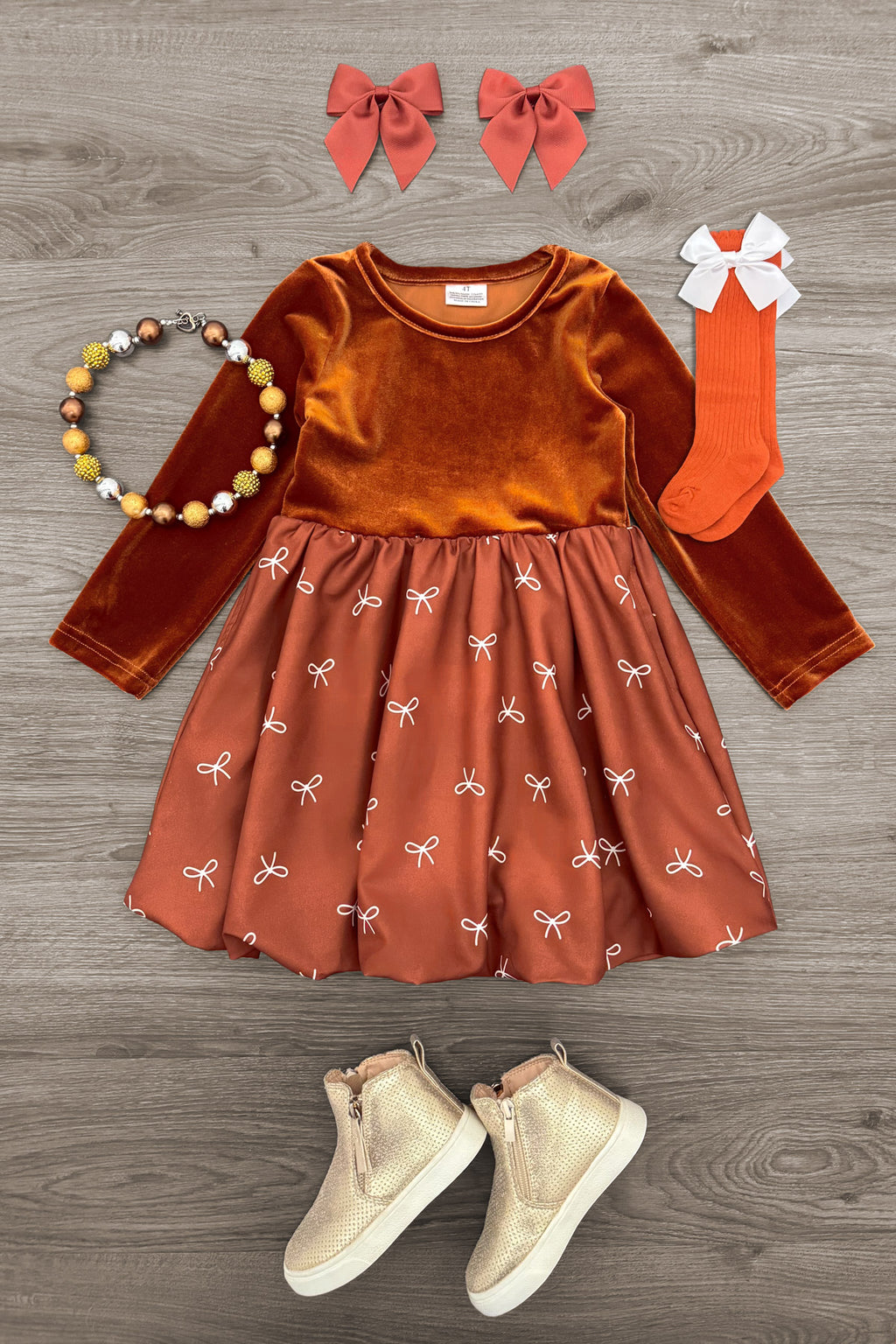 Rust Velvet Bow Dress 14/16