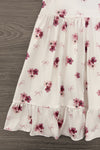 Pink Flowers & Bows Dress - 6-12 Months - White dress with pink and purple floral print, small bows, and ruffled hem.