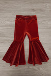 Knit Flower Print Sweater Bell Bottom Set - 3XS-6-12 Months - Rust-colored velvet bell bottom pants with wide flared legs and a high waist.