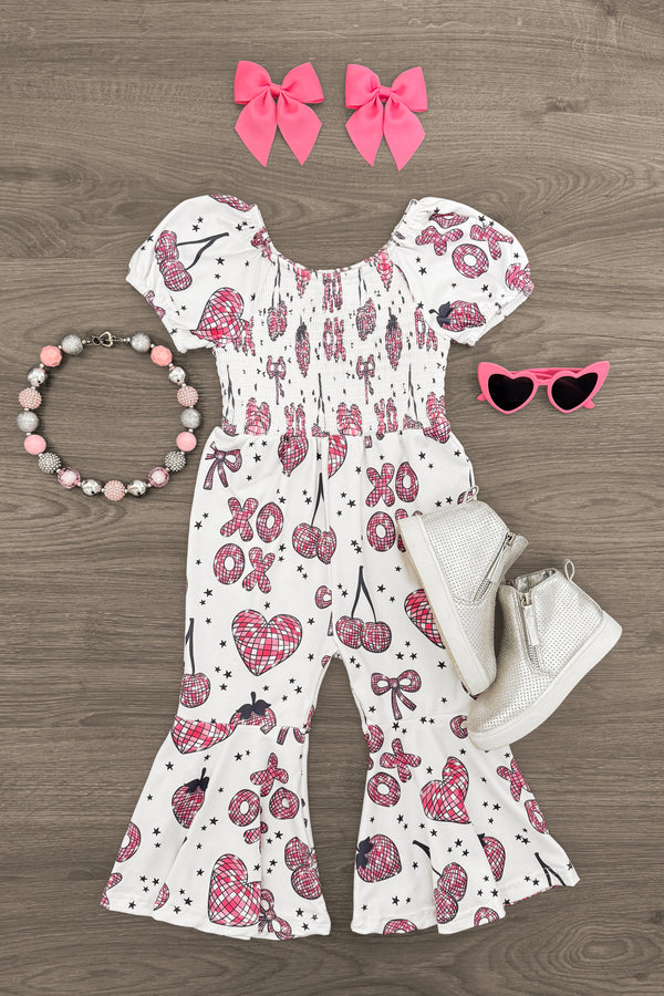 "XOXO" White & Pink Disco Jumpsuit | Sparkle in Pink