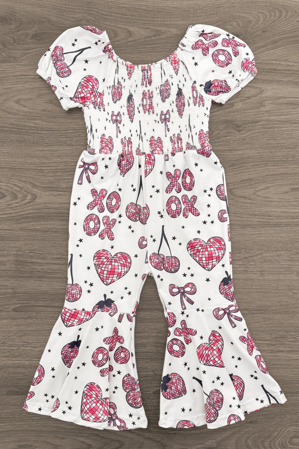 "XOXO" White & Pink Disco Jumpsuit | Sparkle in Pink