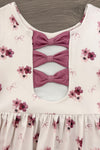 Pink Flowers & Bows Dress - 6-12 Months - Light pink dress with small purple floral prints and three mauve fabric bows on the chest cutout.