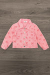 Pink Bow Denim Jacket - 6-12 Months - Pink denim jacket with all-over bow print, button front, collar, and long sleeves.