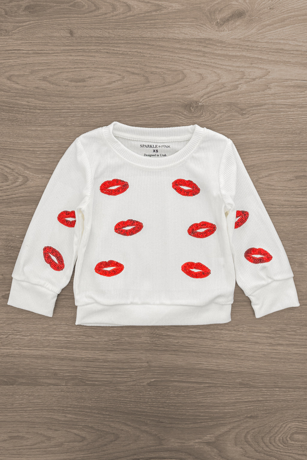 Mom & Me - White Sequin Lipstick Kiss Top | Sparkle in Pink
