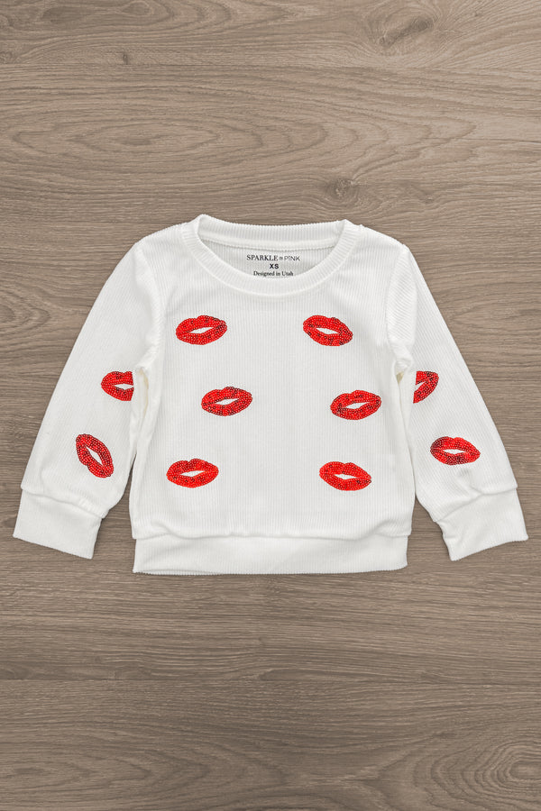 Mom & Me - White Sequin Lipstick Kiss Top | Sparkle in Pink