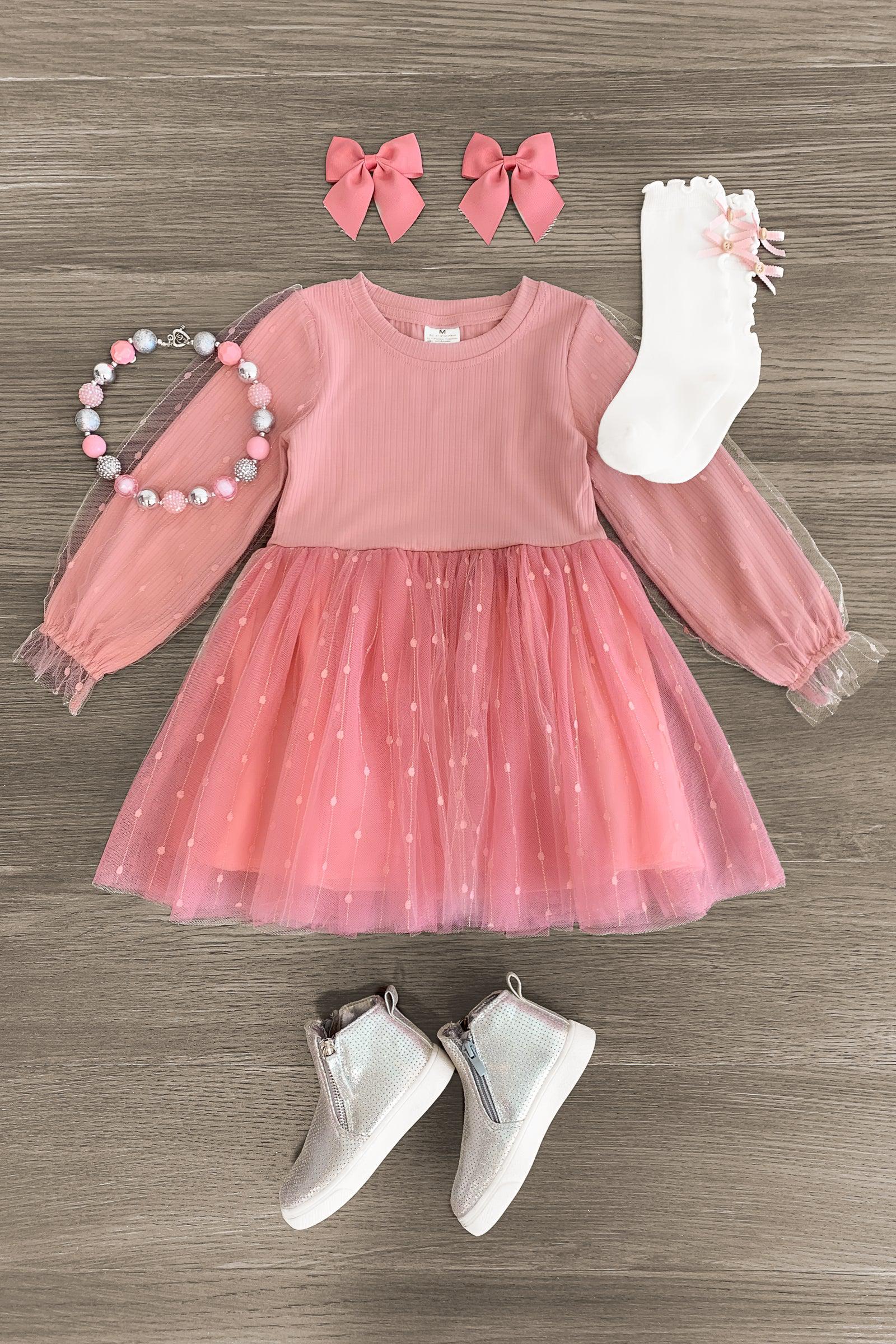 Tulleen Pink Dotted Glitter Tulle Dress 8Y / Pink