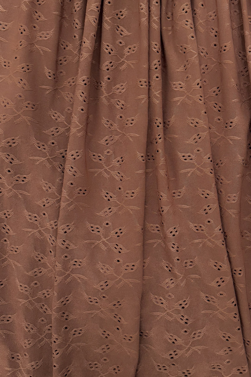 Family Brown Dress & Flannel - GIRL-6-12 Months-FAMILY - Brown fabric with subtle floral eyelet embroidery and gathered pleats.