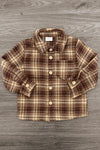 Family Brown Dress & Flannel - BOY-6-12 Months-FAMILY - Brown and cream plaid flannel shirt with long sleeves and front buttons for children.