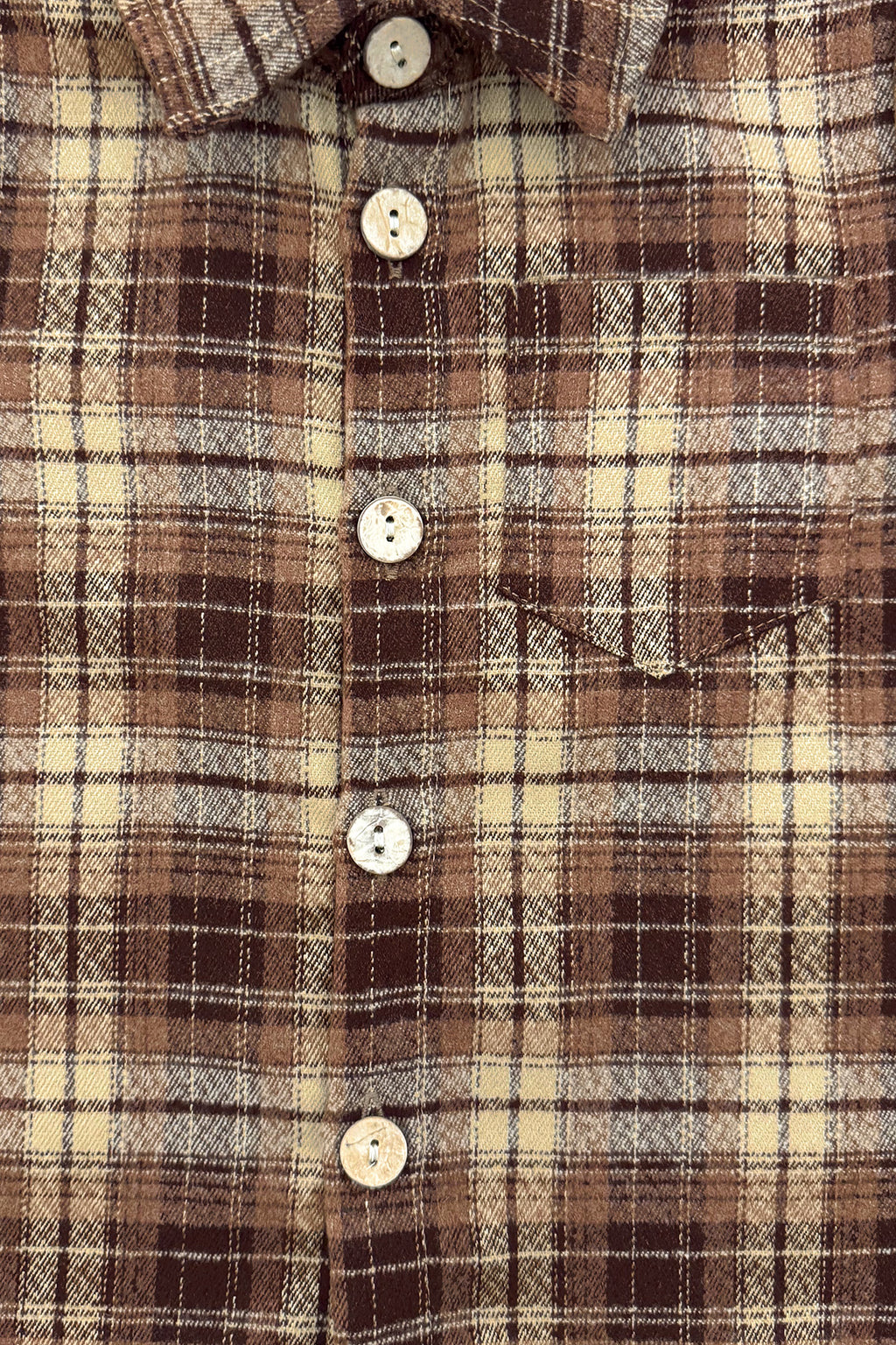 Family Brown Dress & Flannel - GIRL-6-12 Months-FAMILY - Brown plaid flannel shirt with cream buttons and a single chest pocket.