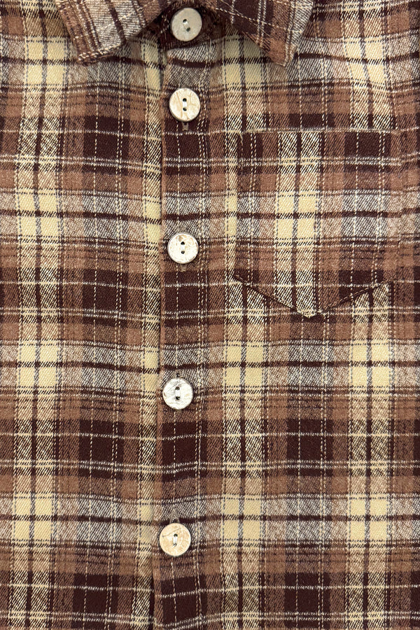 Family Brown Dress & Flannel - GIRL-6-12 Months-FAMILY - Brown plaid flannel shirt with cream buttons and a single chest pocket.