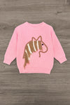 Pink Pony Denim Flare Pant Set - 6-12 Months - Pink knit sweater with a brown and white striped pony graphic on the front.