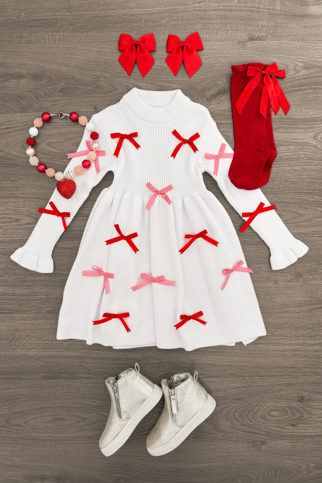 Red & Pink Bow Sweater Dress | Sparkle in Pink