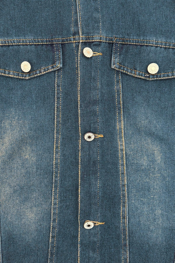 Mom & Me - Pink Hooded Denim Jacket - CHILD-6-12 Months - Blue denim jacket with front button closure and two chest pockets with flaps and buttons.