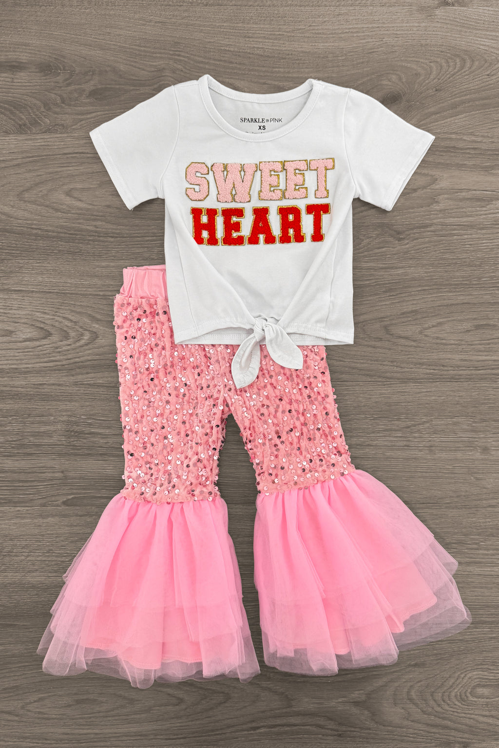 "Sweet Heart" Pink Sequin Bell Bottom Set | Sparkle in Pink