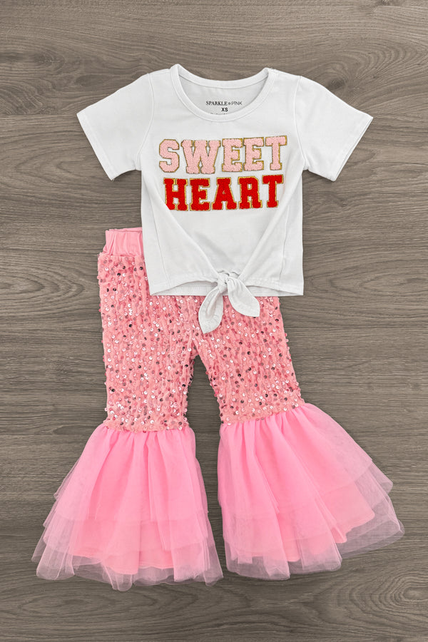 "Sweet Heart" Pink Sequin Bell Bottom Set | Sparkle in Pink