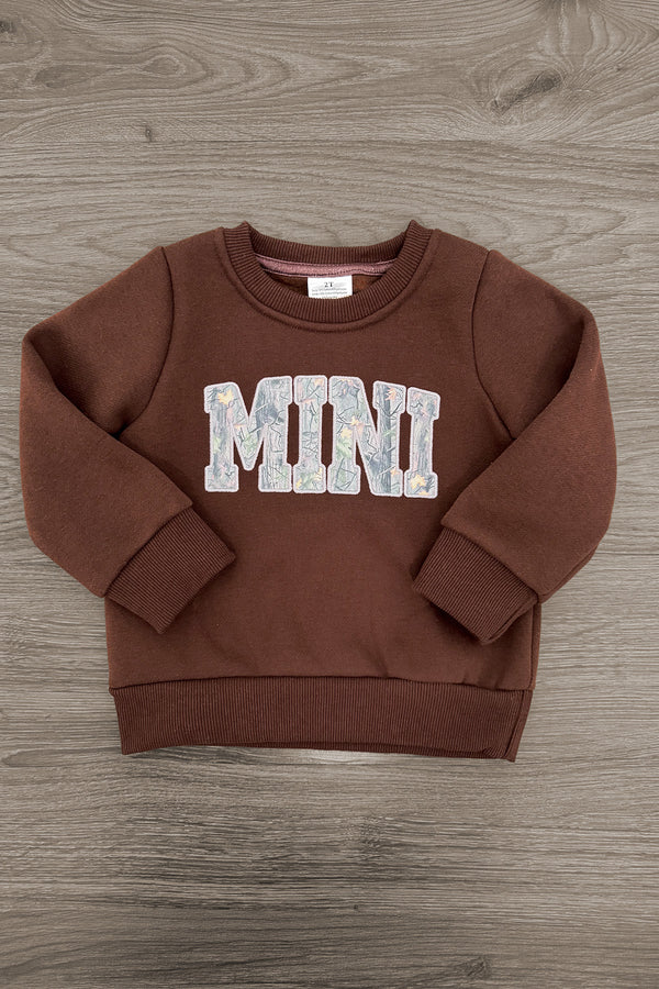 Mom & Me - "Mama & Mini" Camo Sweatshirt - CHILD-6-12 Months - Brown camo-print "MINI" sweatshirt with long sleeves and ribbed cuffs for toddlers.