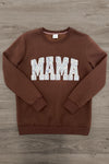 Mom & Me - "Mama & Mini" Camo Sweatshirt - MOM-XS - Brown crewneck sweatshirt with camo-patterned "MAMA" text across the chest, ribbed cuffs and hem.