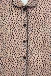 Mom & Me - Fuzzy Cheetah Pajamas - CHILD-6-12 Months - Soft fuzzy pajama top with tan and black cheetah spots, black piping, and black buttons.