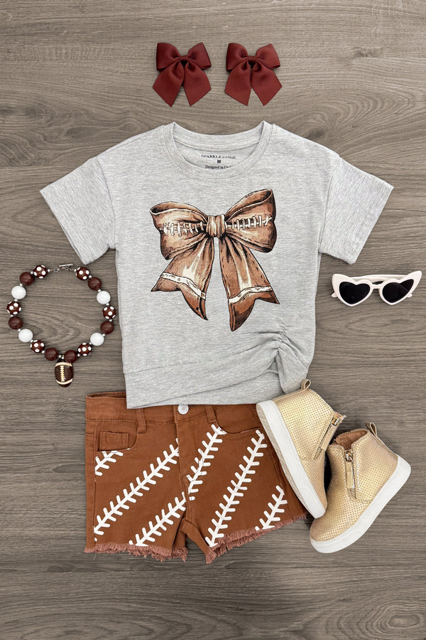 Bow Football Denim Short Set | Sparkle in Pink
