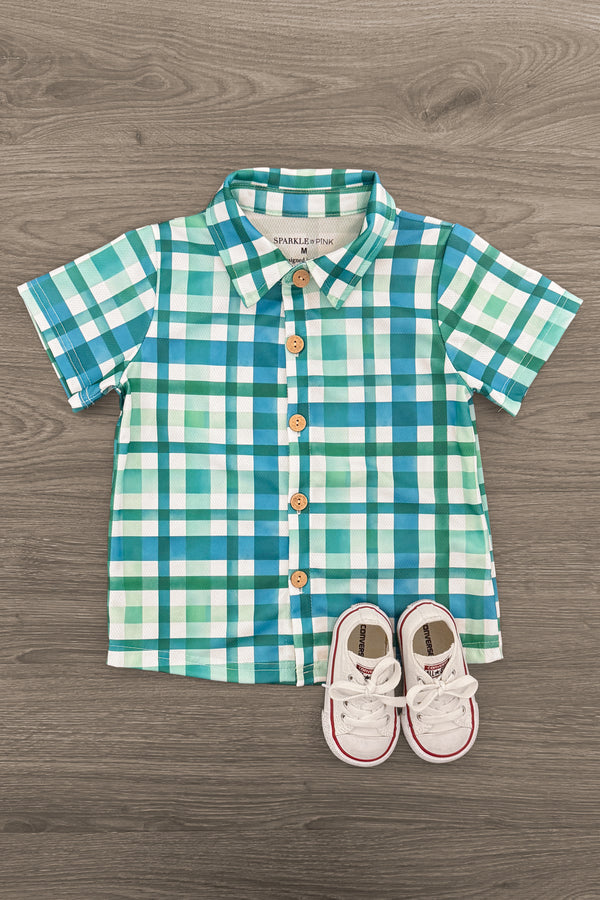 Green Gingham Button Down Top | Sparkle in Pink