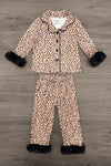 Mom & Me - Fuzzy Cheetah Pajamas - CHILD-6-12 Months - Fuzzy cheetah print pajama set with black trim on collar, cuffs, and pant hems.