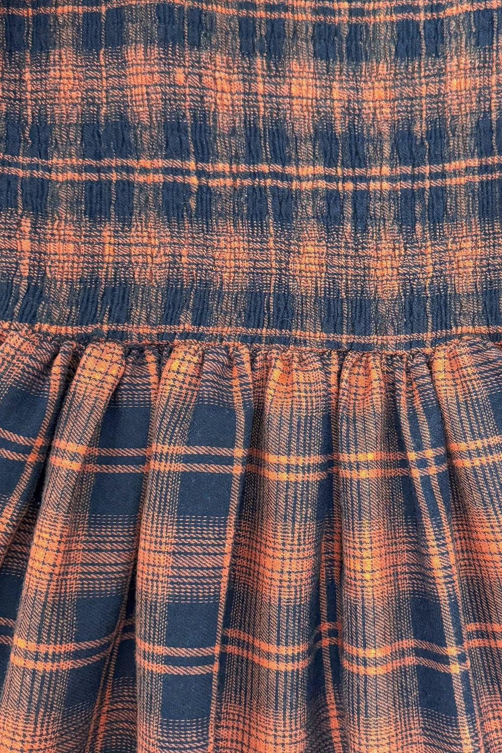 Family Navy & Rust Plaid Dress & Shirt - GIRL-0-3 Months-FAMILY - Navy and rust plaid fabric with gathered ruffle detail at the bottom edge.