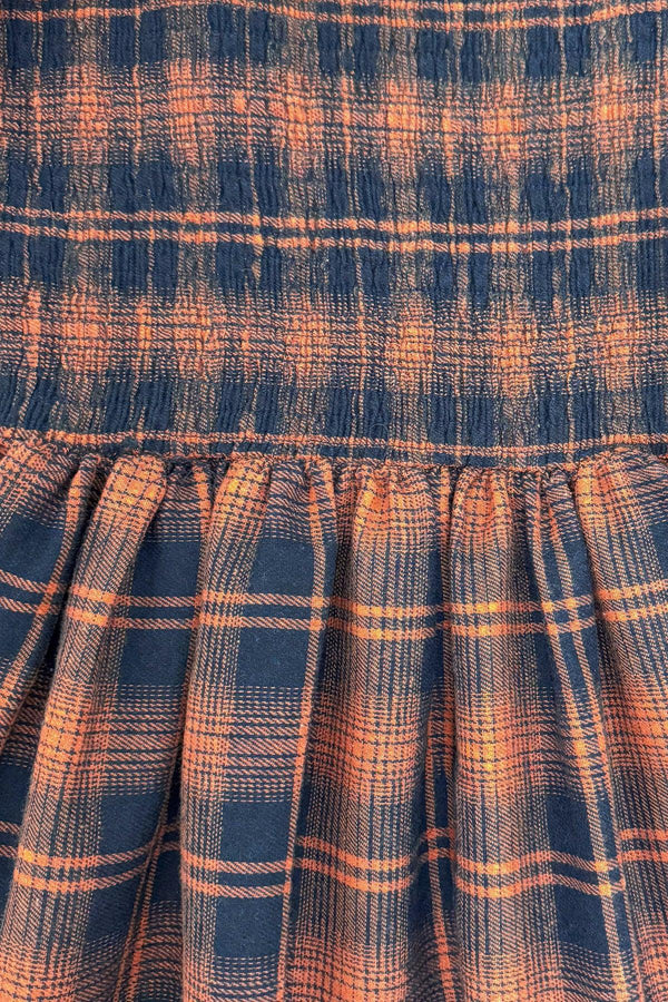 Family Navy & Rust Plaid Dress & Shirt - GIRL-0-3 Months-FAMILY - Navy and rust plaid fabric with gathered ruffle detail at the bottom edge.