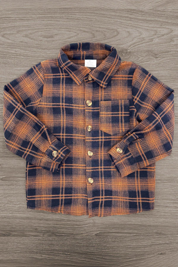 Family Navy & Rust Plaid Dress & Shirt - BOY-0-3 Months-FAMILY - Navy and rust plaid button-up long-sleeve shirt with a classic collar, made of soft fabric.