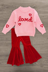 "Loved" Knit Sweater Bell Bottom Set | Sparkle in Pink