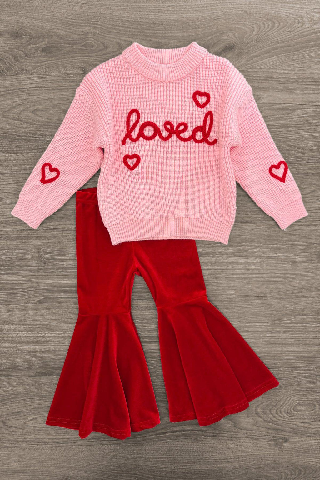 "Loved" Knit Sweater Bell Bottom Set | Sparkle in Pink