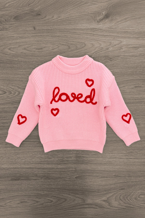 "Loved" Knit Sweater Bell Bottom Set | Sparkle in Pink
