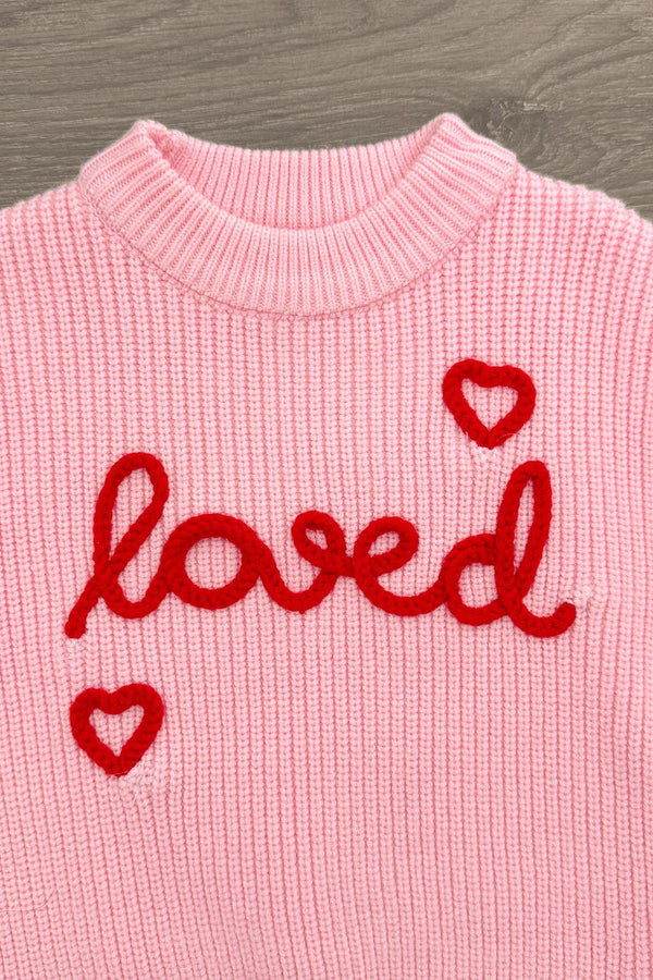 "Loved" Knit Sweater Bell Bottom Set | Sparkle in Pink