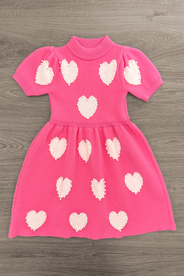 Hot Pink Pearl Heart Sweater Dress | Sparkle in Pink