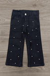 Striped Sweater Cardigan Denim Pant Set - 6-12 Months - Black denim pants with straight legs and white polka dot pattern throughout.