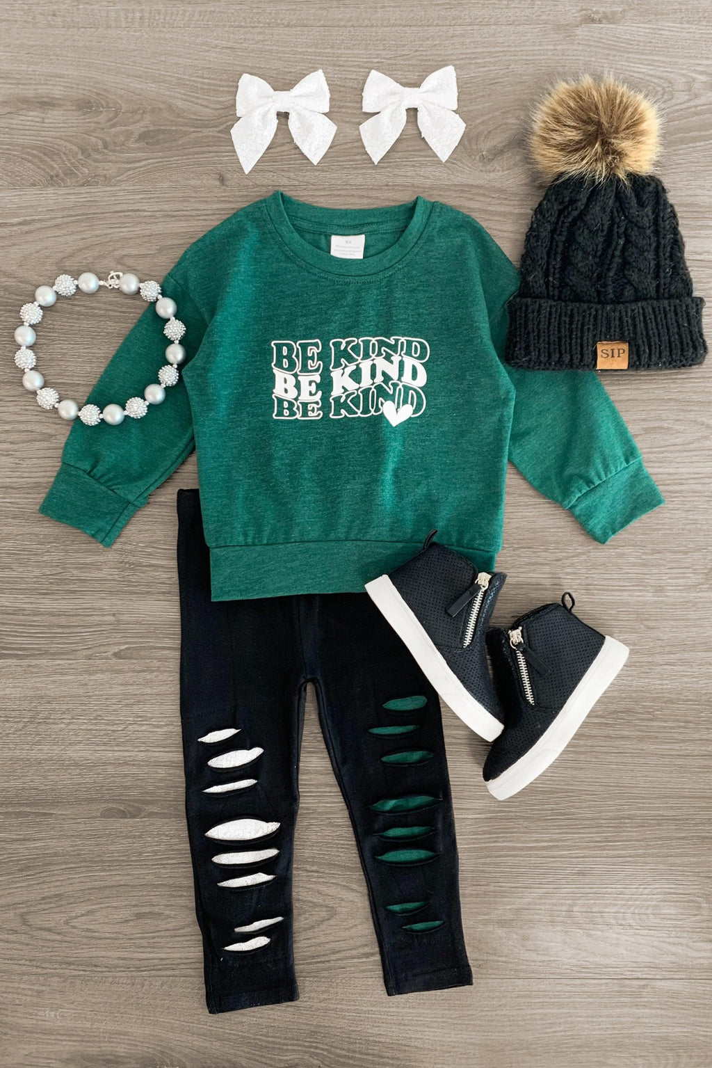 "Be Kind" Forest Green Legging Set - Sparkle in Pink
