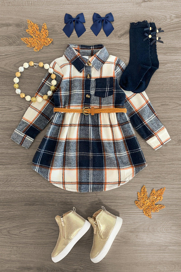 Blue Plaid Flannel Dress - Sparkle in Pink