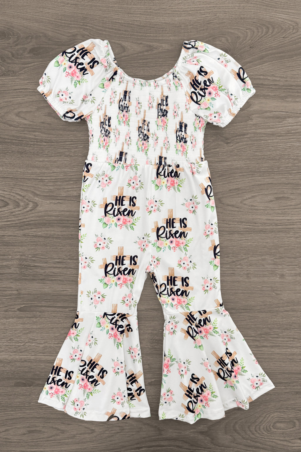 "He Is Risen" Floral Bell Bottom Jumpsuit | Sparkle in Pink