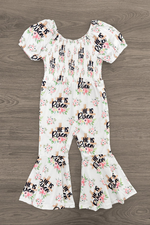 "He Is Risen" Floral Bell Bottom Jumpsuit | Sparkle in Pink
