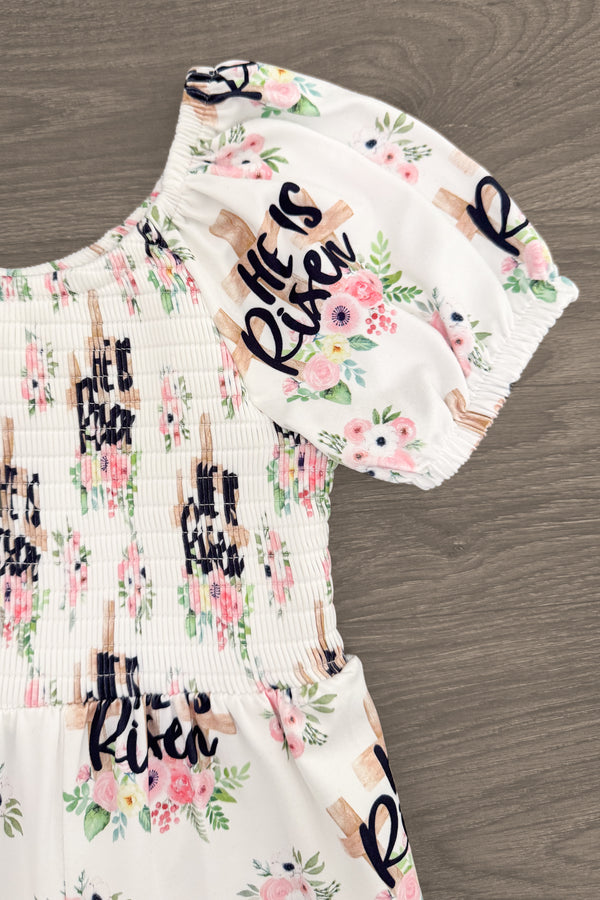 "He Is Risen" Floral Bell Bottom Jumpsuit | Sparkle in Pink