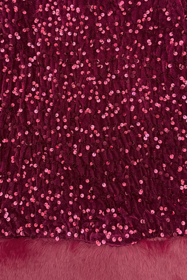 Sparkle Plush Sequin Long Sleeve Dress - Green / 6-12 Months - Burgundy long sleeve dress covered in densely packed sparkling sequins with a textured plush fabric base.