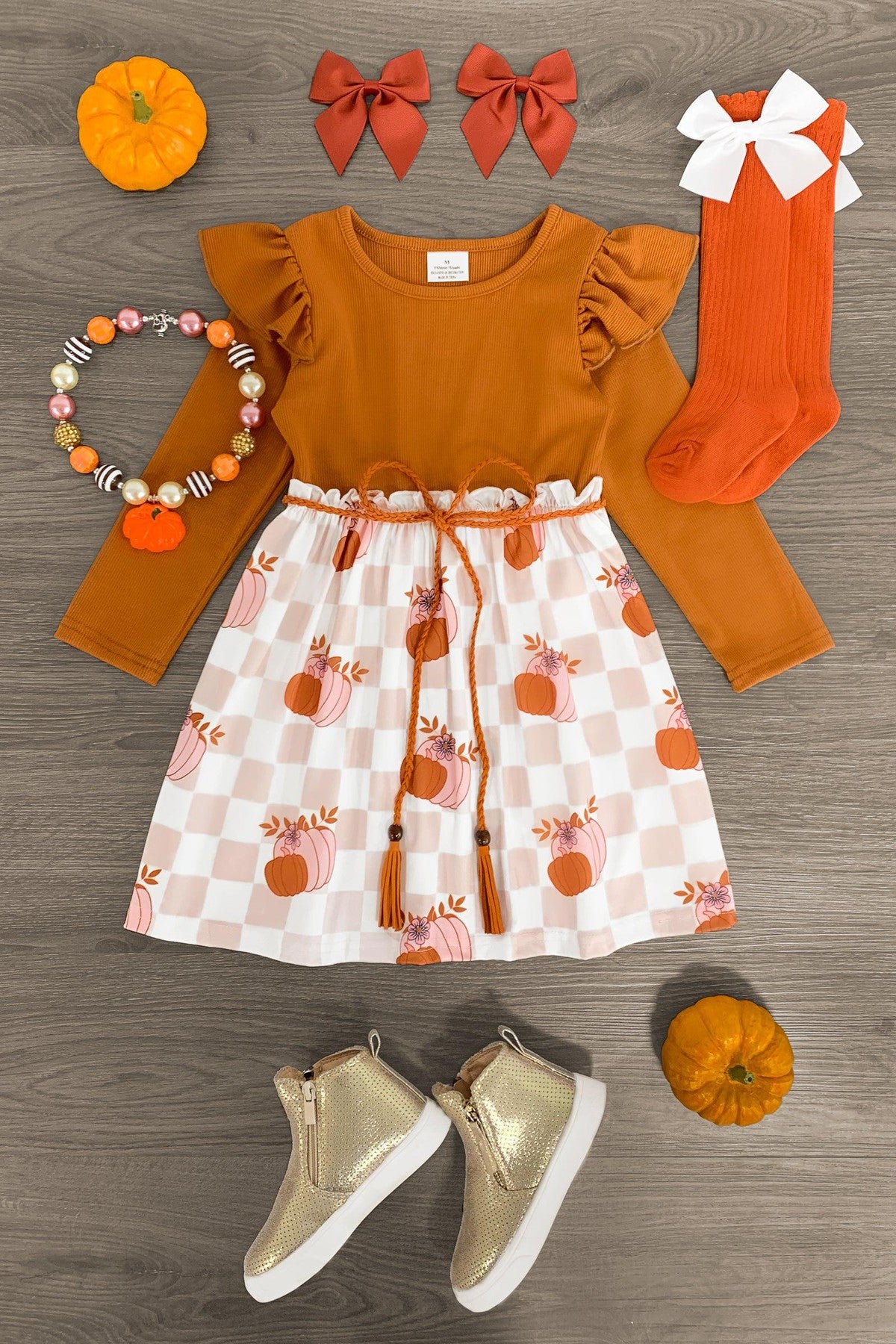 Fall Vibes Orange & Pink Flannel Shirt Set | Sparkle in Pink