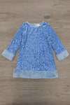 Sparkle Plush Sequin Long Sleeve Dress - Blue / 6-12 Months - Blue long sleeve dress with plush sequin fabric, light blue faux fur cuffs and hemline.