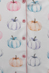 Mom & Me - Pastel Pumpkin Waffle Knit Pajamas - CHILD-6-12 Months - White waffle knit pajamas with pastel pumpkin print in pink, blue, purple, and orange, featuring front buttons.