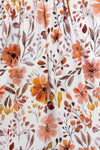 Mom & Me - Floral Fall Watercolor Dress - CHILD-6-12 Months - Cream dress with orange and rust floral watercolor print featuring leaves and delicate branches.