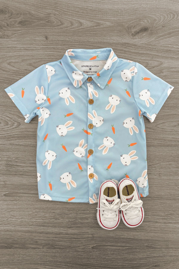 Light Blue Bunny & Carrot Button Down | Sparkle in Pink