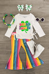 "Sassy Lassie" Rainbow Striped Bell Bottom Set | Sparkle in Pink