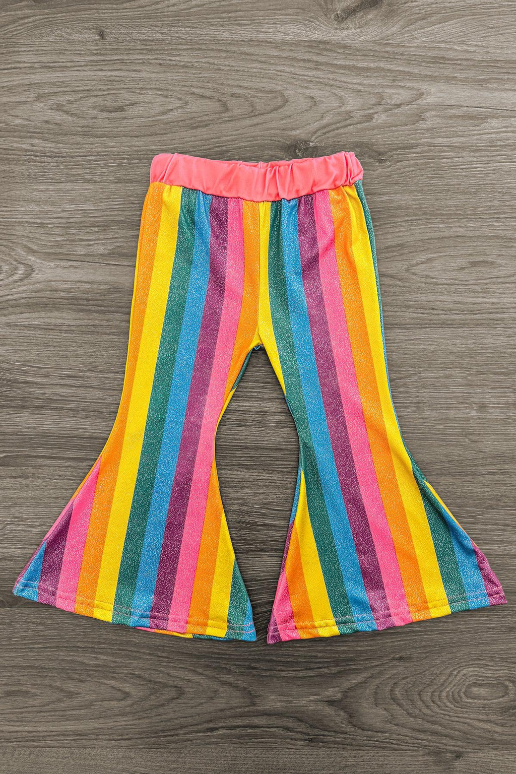 "Sassy Lassie" Rainbow Striped Bell Bottom Set | Sparkle in Pink