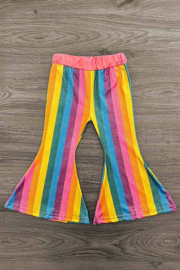 "Sassy Lassie" Rainbow Striped Bell Bottom Set | Sparkle in Pink