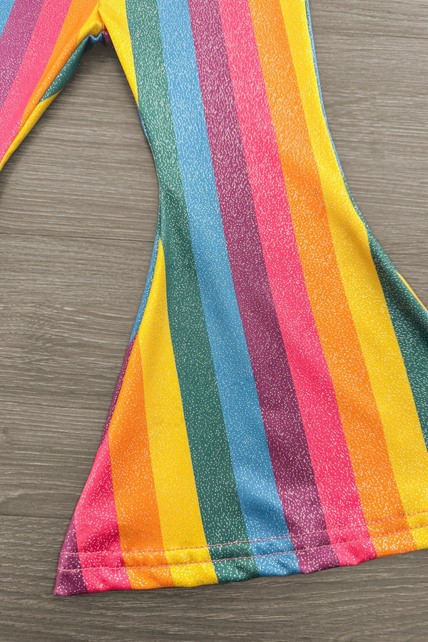 "Sassy Lassie" Rainbow Striped Bell Bottom Set | Sparkle in Pink