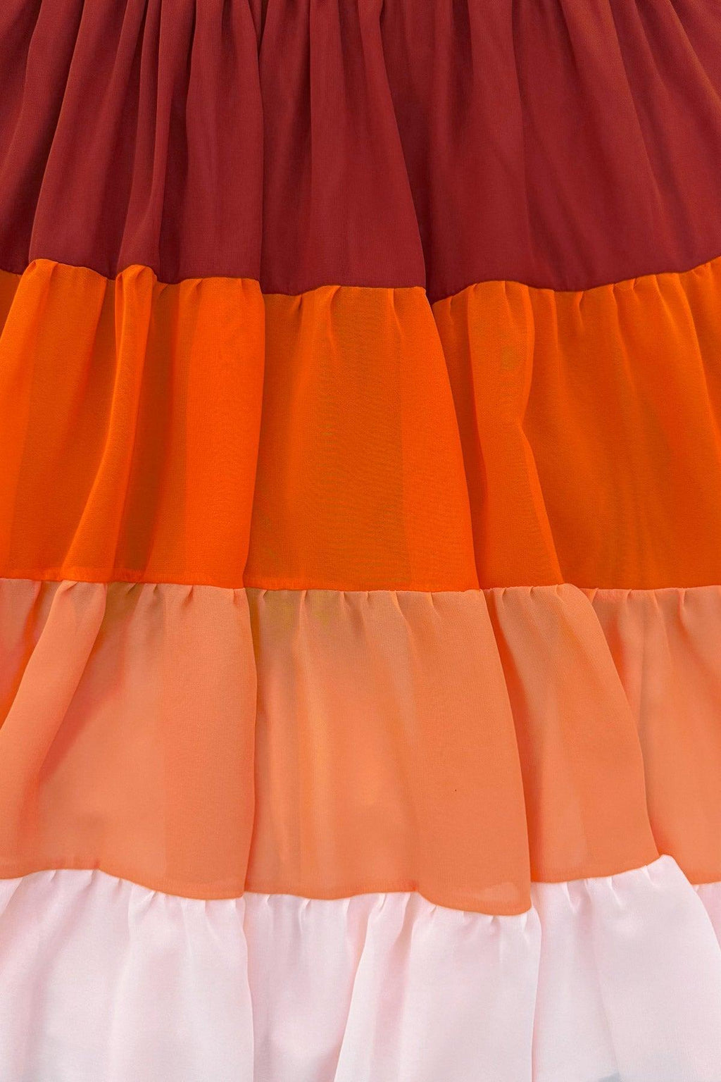 Mom & Me - Fall Ruffle Ombre Dress - CHILD-6-12 Months - Tiered ruffle dress with ombre shades of rust, orange, pink, and white chiffon layers.